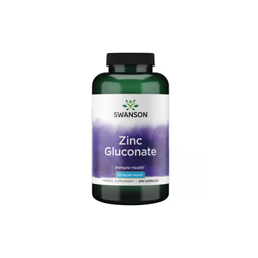 Swanson Zinc Gluconate 50 mg, 250 capsules, is a dietary supplement for immune health and antioxidant support.